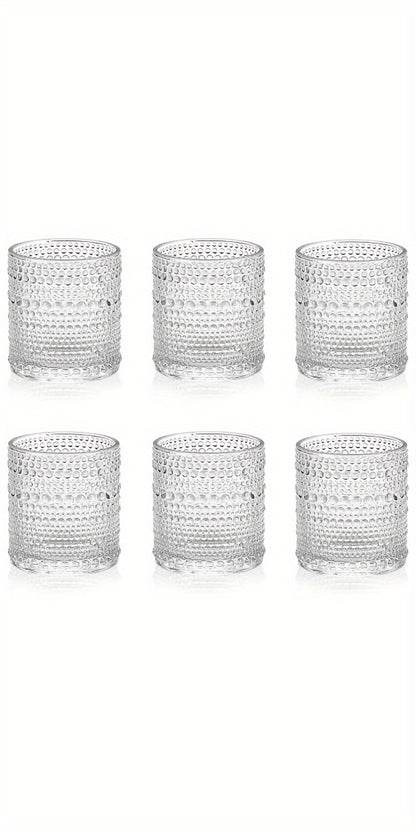 Hobnail Drinking Glasses Set of 6 – 13 Oz Large Clear Glass Cups for Water, Wine & Cocktails