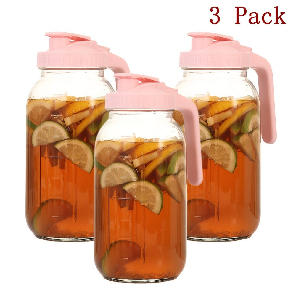 64oz Mason Jar with Handle and Lid 2/3 Pack – BPA-Free Borosilicate Glass Beverage Carafe, Leak-Proof Drinking Jar for Juice, Water, Iced Tea