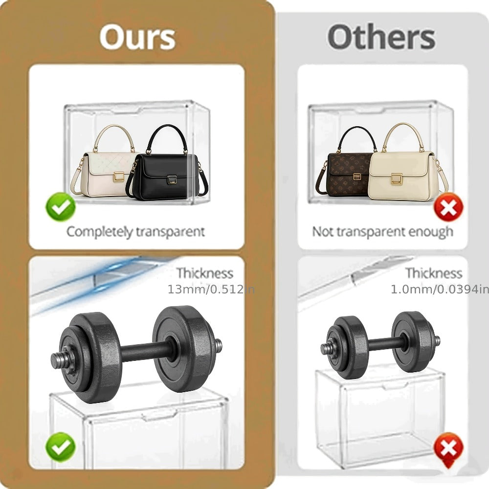 Clear Purse Organizer for Closet – Transparent Acrylic Handbag Display Case with Magnetic Door, Dustproof Stackable Storage Box for Purses, Bags, Collectibles & Cosmetics, Set of 3