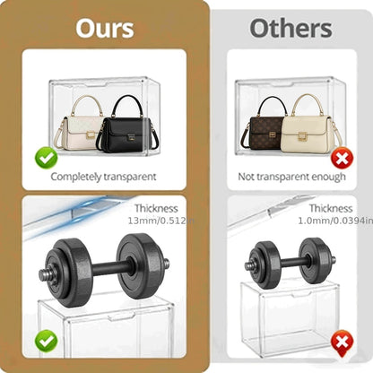 Clear Purse Organizer for Closet – Transparent Acrylic Handbag Display Case with Magnetic Door, Dustproof Stackable Storage Box for Purses, Bags, Collectibles & Cosmetics, Set of 3