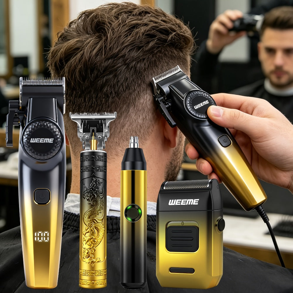 Men's Grooming Gift Box Set – Dragon & Phoenix Design, 2/4pcs Kit with Shaver, Hair Clipper, Nose Hair Remover & T9 Detail Trimmer for Shaving, Hair Cutting & Nose Hair Removal