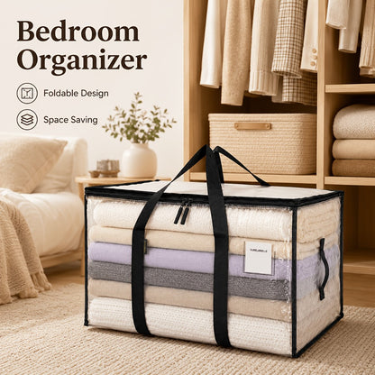 Heavy-Duty Moving Bags Set of 6 – Oversized Storage Totes with Reinforced Handles & Snap-Close Lid, Space Saver Bags for Clothes, Quilts & Moving Supplies, Transparent