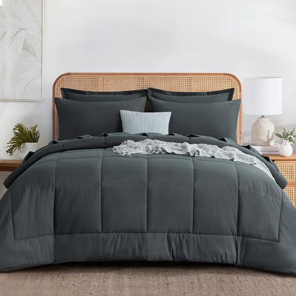 7 Piece Comforter Set Luxury Soft Fluffy Bedding All Season Bed in a Bag with Comforter Fitted Sheet Flat Sheet Pillowcases Hypoallergenic Breathable Easy Care Queen King Twin XL Full