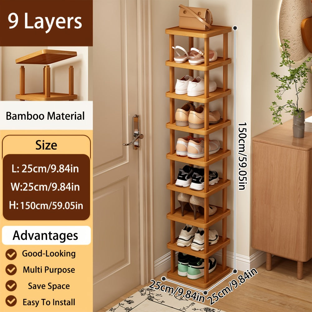 Bamboo Shoe Rack 6 or 9 Tier – Space-Saving Wood Grain Shoe Organizer, Easy Assembly Freestanding Shoe Shelf for Entryway, Living Room, Bedroom & Dorm