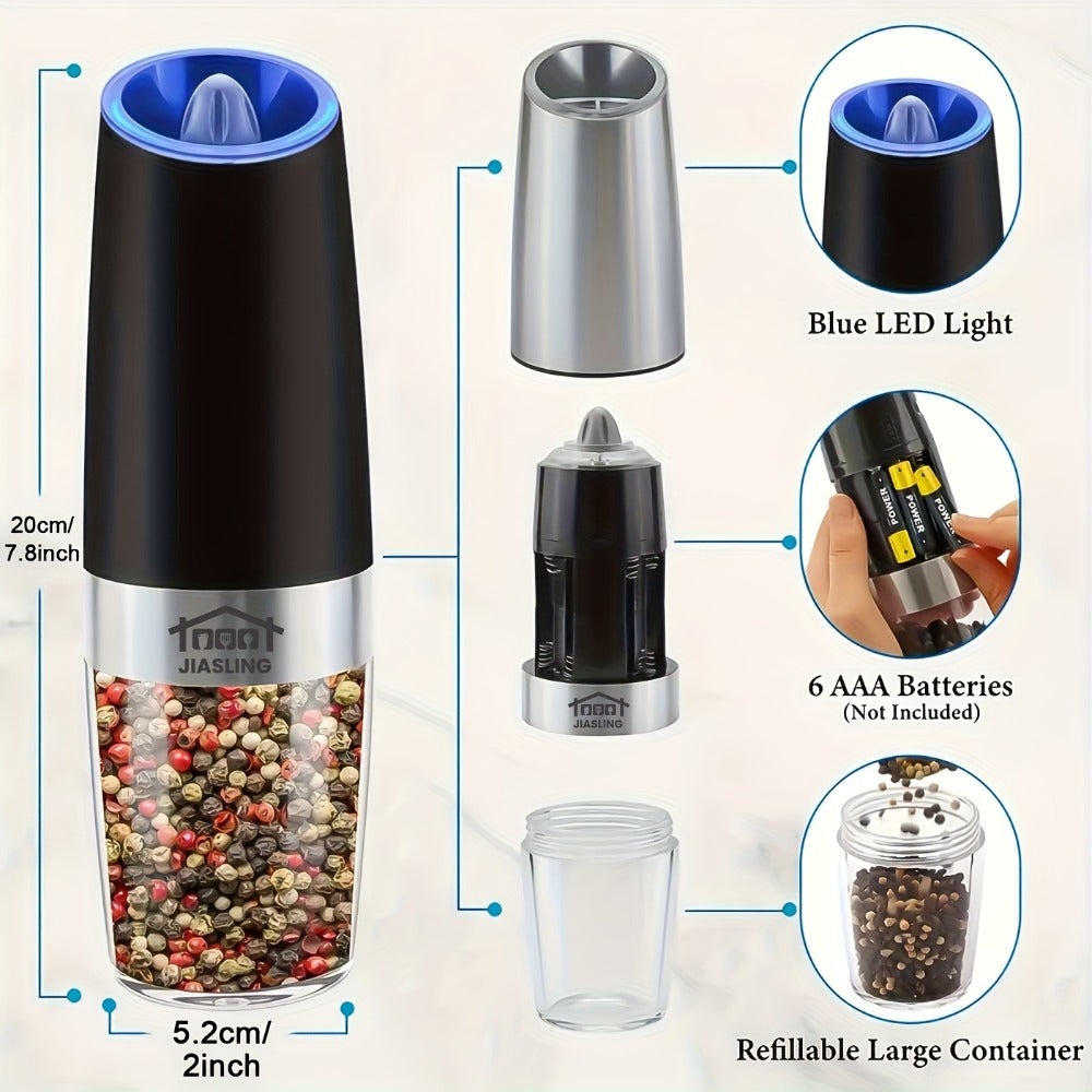 Electric Salt and Pepper Grinder Set 2PCS – Battery-Powered, LED Light, One-Handed Automatic Operation, Adjustable Coarseness