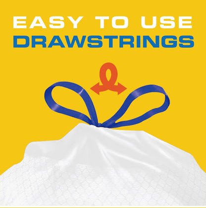 Drawstring Trash Bags 13 Gallon, 150 Count (3 Rolls) Tall Kitchen Garbage Bags with Odor Eliminator Technology, Lemon Mint Scent, Puncture & Tear Resistant, Easy-Tie Drawstring, Fits 13 Gal Trash Cans