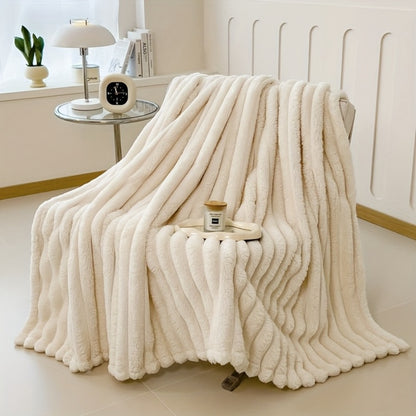 Reversible Faux Rabbit Hair Blanket – Thickened Soft Thermal Throw for Bed, Nap, Office & Camping, All Season, 4 Colors, 5 Sizes