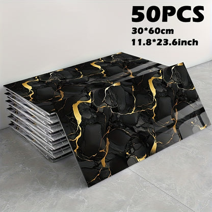 Peel and Stick Marble Tile Stickers – Self Adhesive Foam Wall Tiles for Bathroom Kitchen Office Bohemian Home Decor (50/100pcs, White/Gray/Black/Blue Gold)