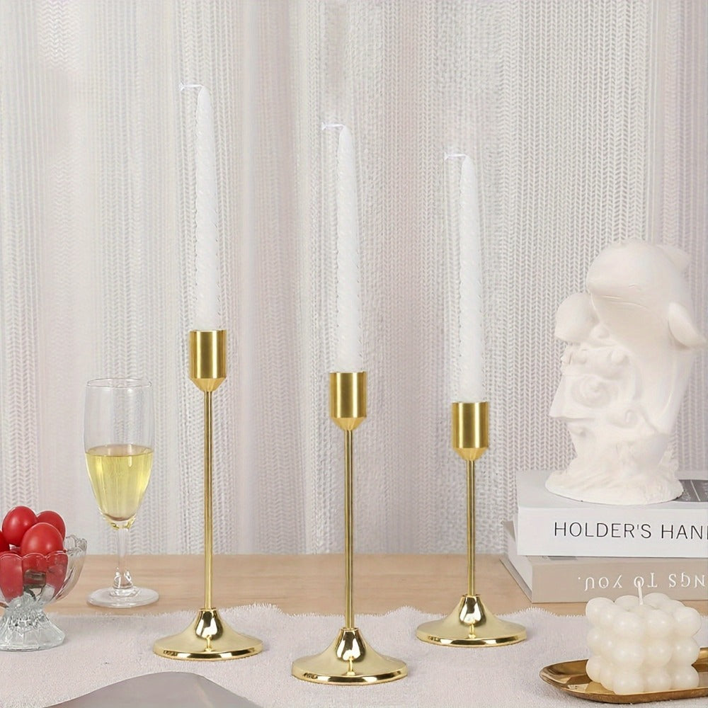 Gold Candle Holders Set of 6 – Cast Iron Single Stem Taper Candlestick Holders for Wedding Centerpieces, Candlelight Dinners, Christmas, Halloween, Thanksgiving & Anniversary Table Decor