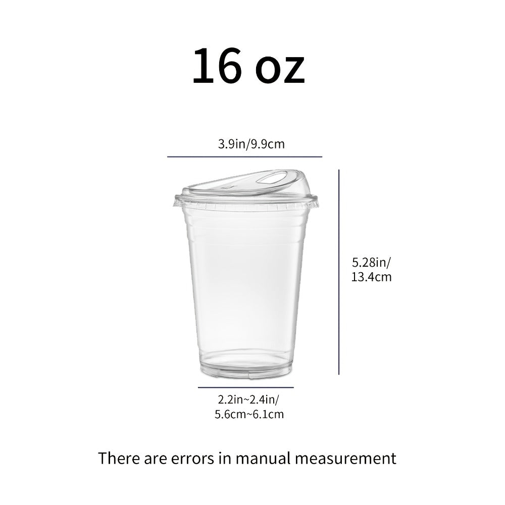 Disposable Clear PET Cups with Lids 50 Sets – Transparent Plastic Cups for Coffee Smoothies Cold Drinks Parties Picnics Travel, 16oz & 20oz