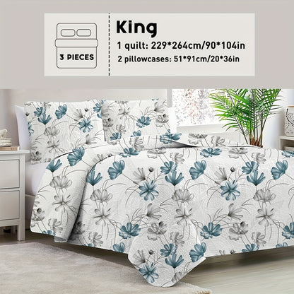 Reversible Floral Comforter Quilt Set – Soft Microfiber Botanical Bedding, Twin Full Queen King, All Seasons – White, Blue, Pink & More