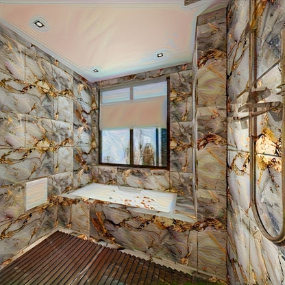 Peel and Stick Marble Tile Stickers – Self Adhesive Foam Wall Tiles for Bathroom Kitchen Office Bohemian Home Decor (50/100pcs, White/Gray/Black/Blue Gold)