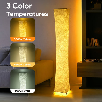 LED Floor Lamp 52 Inch Modern – Adjustable 3000K Warm Light with Remote Control, USB Port, Matte Metal Finish & Tyvek Shade for Bedroom, Living Room & Game Room Space Decor