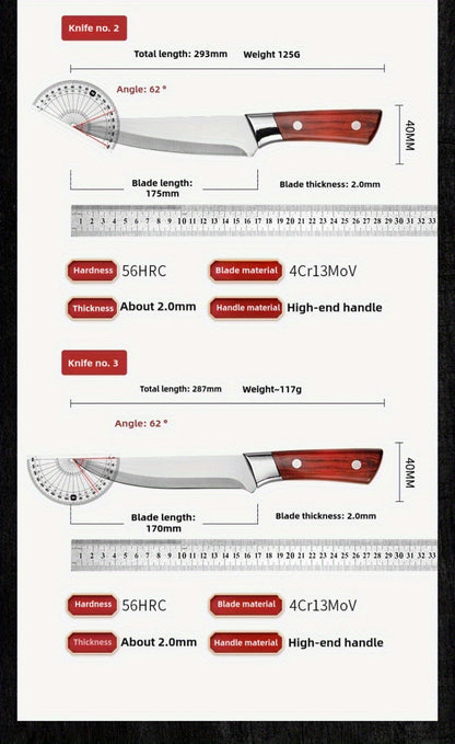 Kitchen Knife Set 3-Piece Hand Forged Stainless Steel Chef Knives with Boning Fillet & Carving Blades – Professional Butcher Set for Meat Cutting BBQ Father's Day Gift