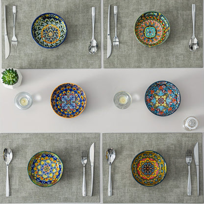 Cereal Bowl Set of 6 Bohemian Style 26oz – Colorful Ceramic Bowls for Cereal Soup Oatmeal Salad Ice Cream Pasta Microwave Dishwasher Safe Boho Kitchen Decor Gift for Home