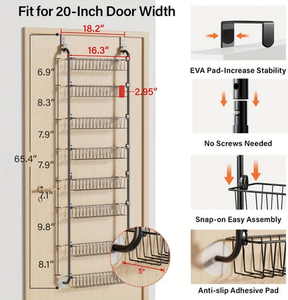 Over-the-Door Metal Organizer Rack 6 & 8 Tier – Pantry Storage, Spice Rack, Kitchen Cabinet Organizer, Holds Up to 80 Lbs