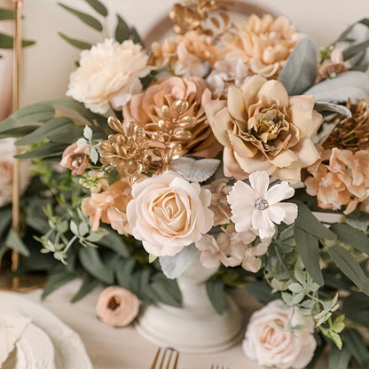 Artificial Flower Combination Box Set with Stems – Champagne Silk Flowers for DIY Wedding Bouquet, Baby Shower, Valentine's Day & Home Decor
