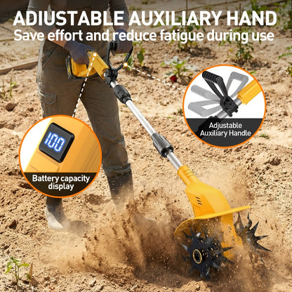 Electric Tiller Cultivator Cordless 20V Battery Powered - 8.6 Inch Tilling Width, Adjustable Ergonomic Handle, Garden Bed & Farm Soil Breaker, Available in Small/Large with 1 or 2 Batteries Included
