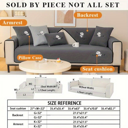 Sherpa Plush Sofa Cover Non-Slip | Thick Fleece Couch Protector, Pet Friendly Furniture Shield, 1 to 4 Seat, Armrest Backrest Pillowcase, Deep Gray Light Gray Coffee Off White
