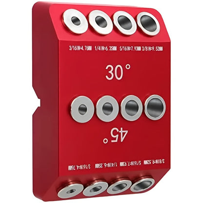 Multi-Angle Drill Guide Jig 30 45 90 Degree All-Metal for Cable Railing Lag Screw Installation Deck Stair Handrail Post Hole Drilling Precise Railing Setup Tool Red