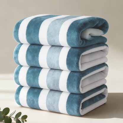 Microfiber Bath Towel Set No Hair Loss - Ultra Soft Highly Absorbent Quick Dry Two-Color Striped | 1 or 4 Pack | 27x55in | Slate Gray Berry Red Pine Green Multi | Beach Spa Gym Home Bathroom