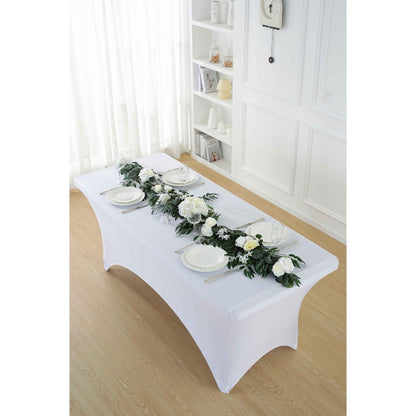 Spandex Tablecloth Stretch Table Cover Fitted Rectangle Table Cloth for Wedding Party Event 3/5pcs White Black