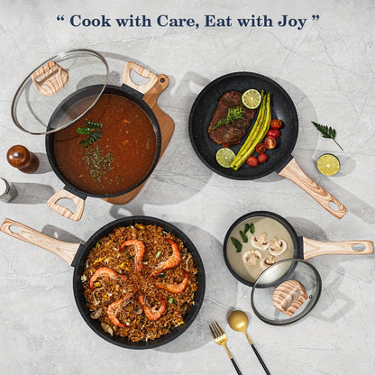 Pots and Pans Set 12-Piece Non-Stick Kitchen Cookware – Complete Cooking Set with Frying Pan | Durable Even-Heating Non-Stick Coating | Available in Black & White | Home Kitchen Essentials