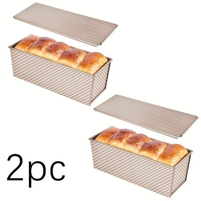 Pullman Loaf Pan with Lid, Extra Large 12.3x4.7x4.3 Inch Sandwich Bread Pan with Vent Holes, Nonstick Carbon Steel Toast Pan with Bread Knife, Square Loaf Pan for Sandwich Bread, Black or Gold