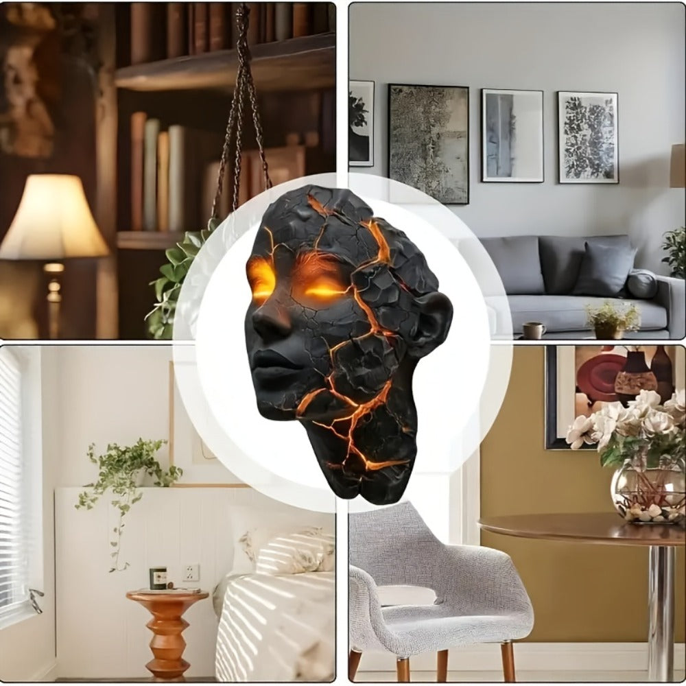 3D Shattered Soul Wall Lamp – LED Night Light Cracked Face Phantom Effect USB Powered Resin Wall Light for Bedroom Living Room Bar Cafe Home Decor, Easy Install Gothic Aesthetic Atmosphere Lamp