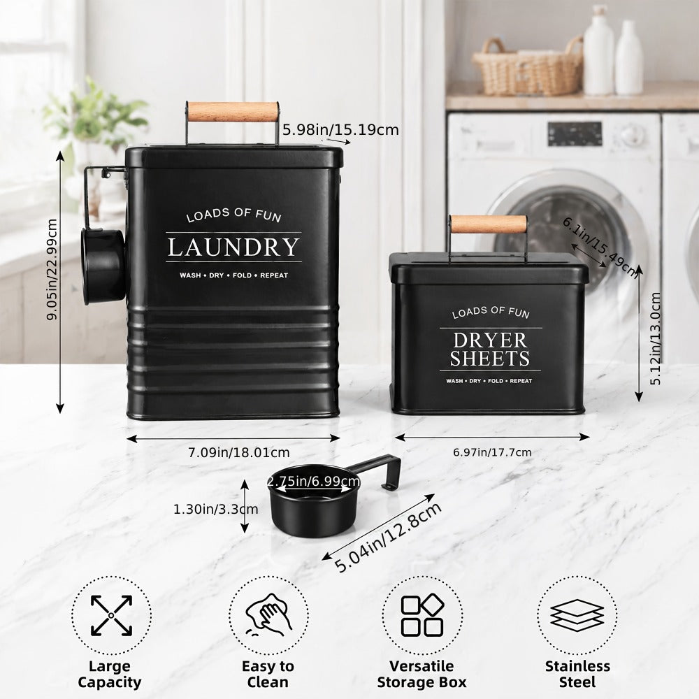 Laundry Pod Container & Dryer Sheet Holder Set with Scoop – Metal Farmhouse Laundry Room Organizer, Detergent Dispenser & Soap Storage