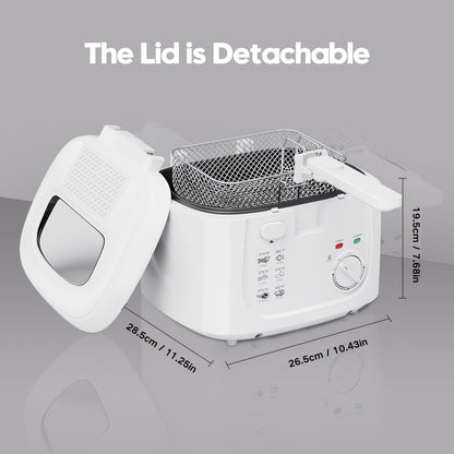 Electric Deep Fryer 1500W – 84.54oz Large Capacity, Adjustable Temperature Control, Non-Stick Basket, Viewing Window, Removable Lid, One-Touch Switch, Easy to Clean, Black & White Options
