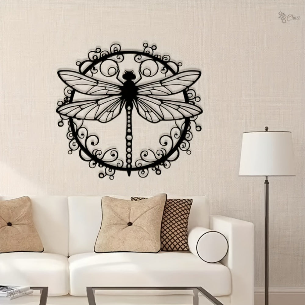Metal Dragonfly Wall Art – Black Iron Dragonfly Wall Decor, Intricate Animal Print Design, Indoor Outdoor Wall Mounted Sculpture for Living Room Garden Office, Housewarming Wedding Gift