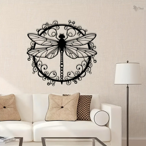 Metal Dragonfly Wall Art – Black Iron Dragonfly Wall Decor, Intricate Animal Print Design, Indoor Outdoor Wall Mounted Sculpture for Living Room Garden Office, Housewarming Wedding Gift