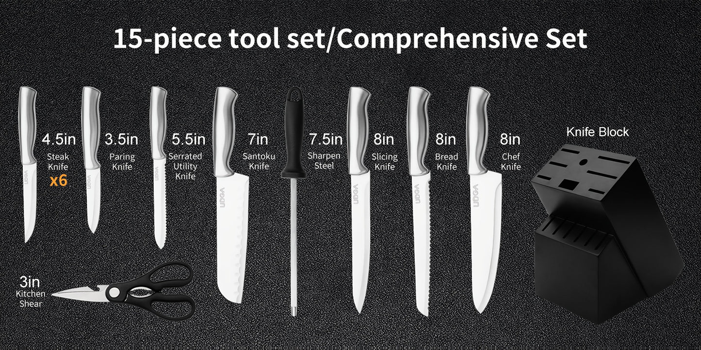 Stainless Steel Kitchen Knife Set Chef Knife Damascus Black Knife Block
