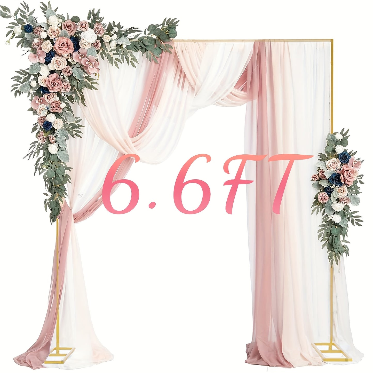 Backdrop Stand Heavy Duty Golden Adjustable Pipe Drape Kit Square Metal Arch Party Frame for Wedding Birthday Banquet Photo Booth