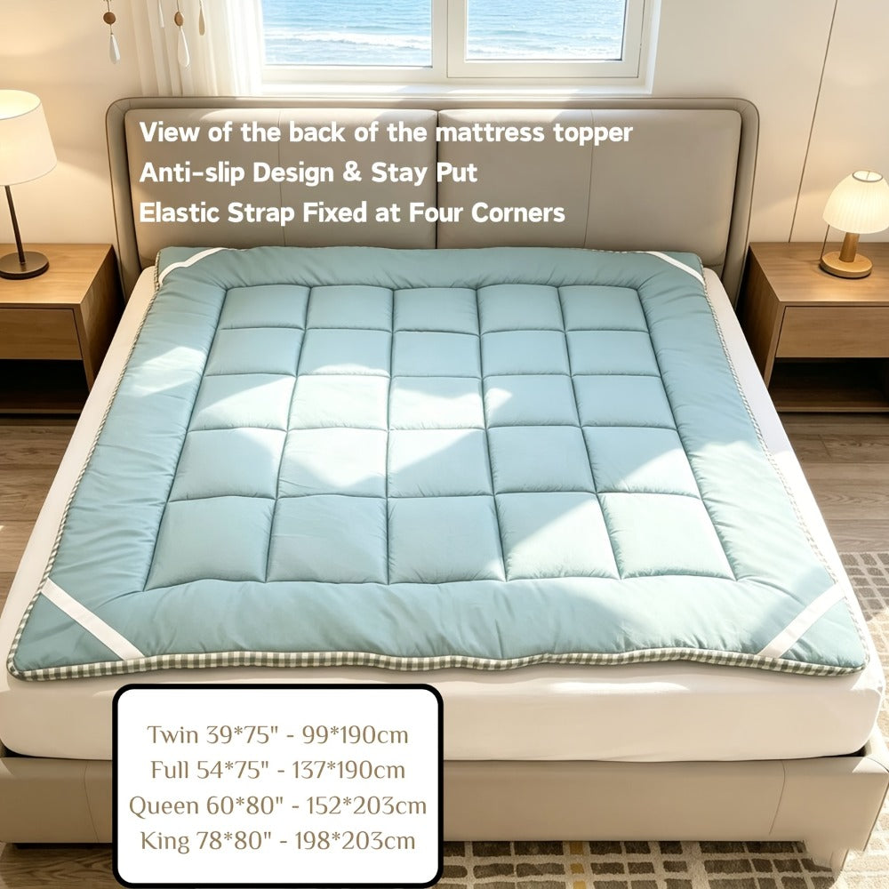 Quilted Mattress Topper Fluffy Flannel Bubble – Breathable Fiber Fill Foldable Sleeping Pad 2.36–3.15" Thick for Twin Full Queen King Bed