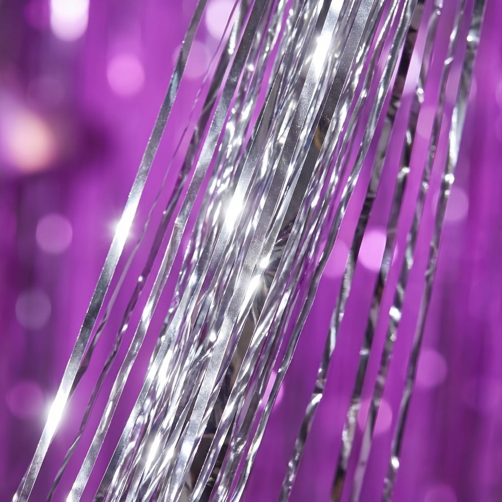 Tinsel Foil Backdrop 6 Packs Metallic Glitter Tassel Curtain – Silver Laser Rain Streamer for Party Photo Booth Birthday Wedding Holiday Doorway Decoration