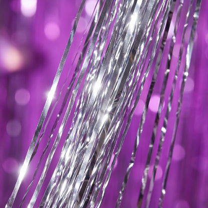 Tinsel Foil Backdrop 6 Packs Metallic Glitter Tassel Curtain – Silver Laser Rain Streamer for Party Photo Booth Birthday Wedding Holiday Doorway Decoration