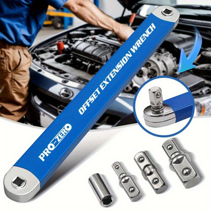 Ratchet Wrench 2-in-1 Offset Extension with 1/4" 3/8" 1/2" Square Head Adapters, 180-Degree Rotation High Torque Non-Slip Handle, Universal Flex Head Ratchet for Narrow Spaces & Auto Repair