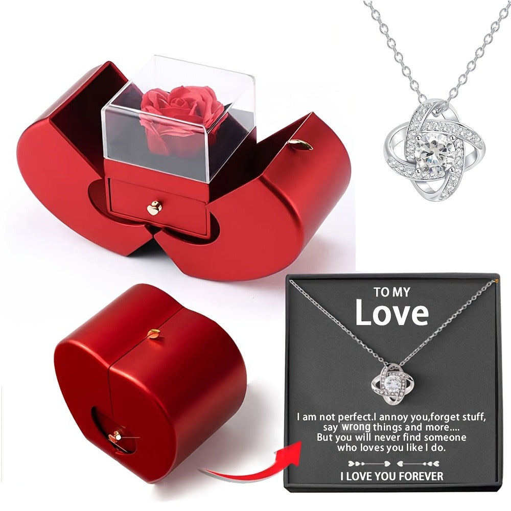 Preserved Real Rose Gift Box with I Love You in 100 Languages Necklace – Romantic Gifts for Girlfriend Wife Mom – Valentine's Day Birthday Mother's Day Christmas Gift Idea for Women