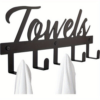 Wall Mount Towel Rack with 5 Hooks Farmhouse Bathroom Organizer Space Saving Towel Holder for Bathroom Kitchen Entryway Easy Install Rust Resistant