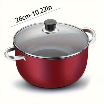 Nonstick Stock Pot with Lid 10 Inch Stone Derived Coating Iron Core Even Heating Induction Compatible Soup Pot for Stewing Boiling Family Dinners