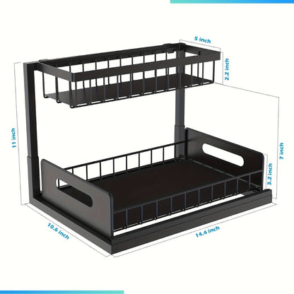 L-Shaped Sliding Drawer Organizer – Heavy-Duty Under Sink Storage Rack, Space-Saving Cabinet Organizer for Kitchen, Bathroom, Garage & Workshop, Large Capacity, Black & White