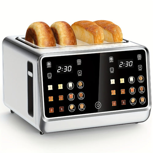 4-Slice Digital Smart Toaster with Touchscreen | Dual Control Panel, Single Slot Toasting, Timer, Reheat & Defrost Functions for Bagels, Bread & Waffles – Stainless Steel Kitchen Essential
