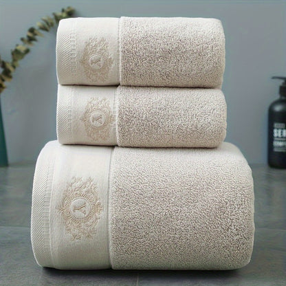 Embroidered Cotton Towel Set 3-Piece – 400g/㎡ Soft Absorbent Lint-Free Bath Towel Hand Towel Set for Home Spa Salon