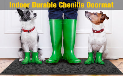 Chenille Doormat Absorbent Non-Slip Washable Indoor Outdoor Mat - Soft Shaggy Entryway Rug for Muddy Paws, Pets & Dogs | Machine Washable Front Door Mat in 18 Colors & 5 Sizes | Anti-Slip Rubber Backing