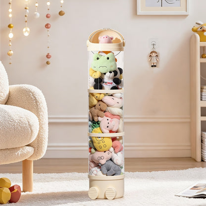 Stackable Round Stuffed Animal Storage Box with Lid – 3-Tier Plastic Plush Toy Organizer with Layered Storage for Dolls Toys & Miscellaneous Items – Kids Room Decor