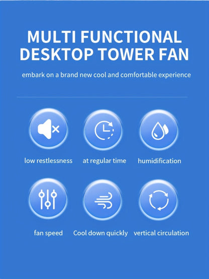 Portable Bladeless Fan USB Tower Fan, Desktop Air Conditioner Fan with Water Mist Cooling, Remote Control, Touch Screen, 7-Color LED Ambient Light and Timer, Personal Cooling Fan for Office, Travel, Camping, Home
