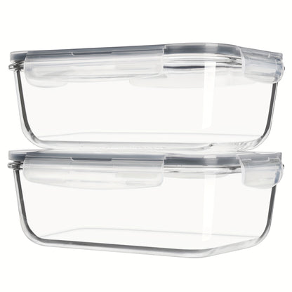 Glass Food Storage Containers with Lids 2 Pack – 63oz Large Airtight Snap Lock Meal Prep Containers, Leak Proof Glass Dish with Lid for Oven, Microwave & Refrigerator, Food Transport Tubs