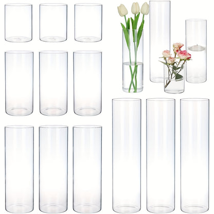 Glass Cylinder Vases Set 12 or 24pcs Clear Tall Flower Vase Candle Holder 4 Sizes for Wedding Centerpieces Home Decor Party Table Decoration DIY Candle Making